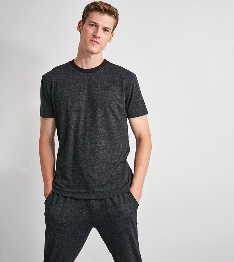 Buy Trendyol Piping Detail Night Suit In Dark Grey | 6thStreet Saudi Arabia