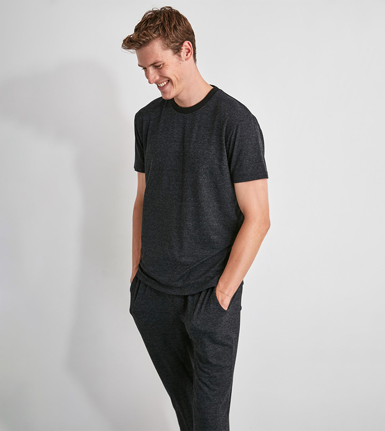 Buy Trendyol Piping Detail Night Suit In Dark Grey | 6thStreet Saudi Arabia