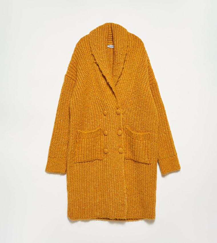 Buy Dilvin Knitted Long Sleeves Cardigan In Mustard 6thStreet Bahrain