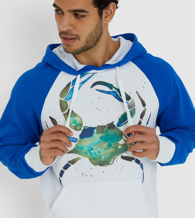 سويتشيرت لون ابيض مزين بطبعة سرطان البحر لون أخضر من أنيموس