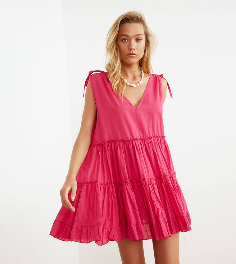Buy Trendyol Oversized Tiered Beach Dress in Pink | 6thStreet UAE