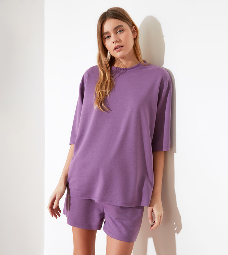 Buy Trendyol Basic Night Suit In Purple | 6thStreet Qatar