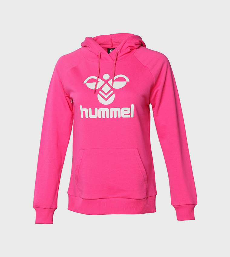 Buy Hummel Logo Printed Raglan Sleeves Hoodie In Fuchsia 6thStreet Qatar