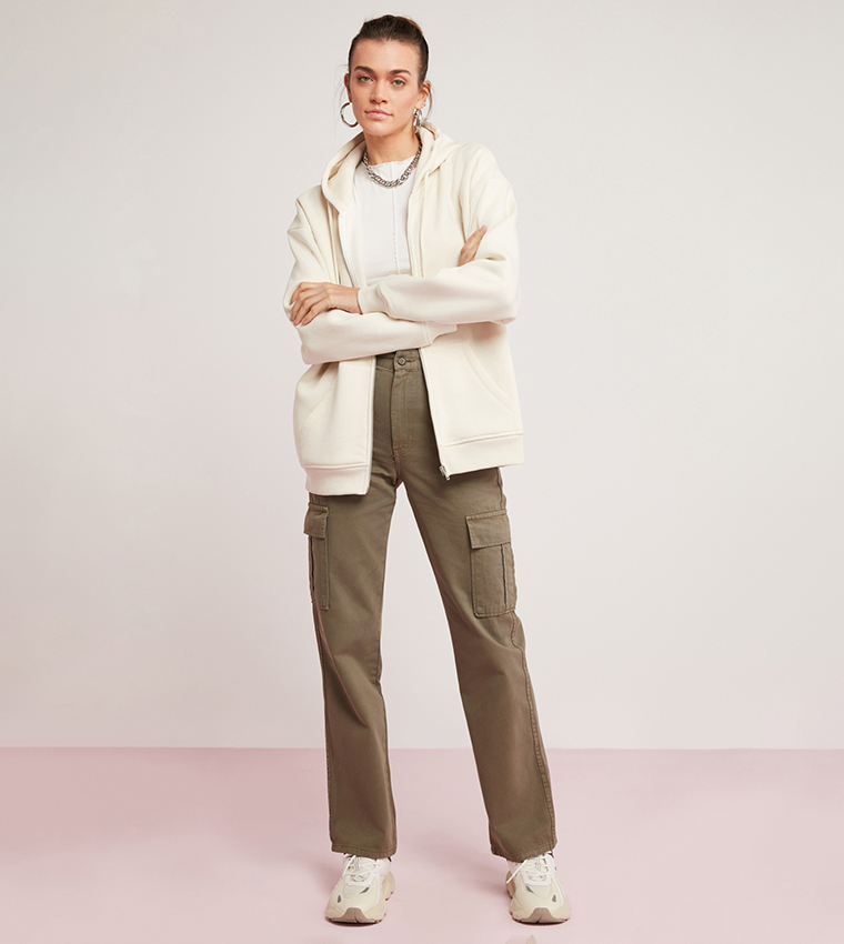 Zip Front Long Sleeves Hooded Jacket