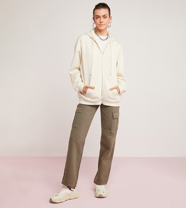 Zip Front Long Sleeves Hooded Jacket