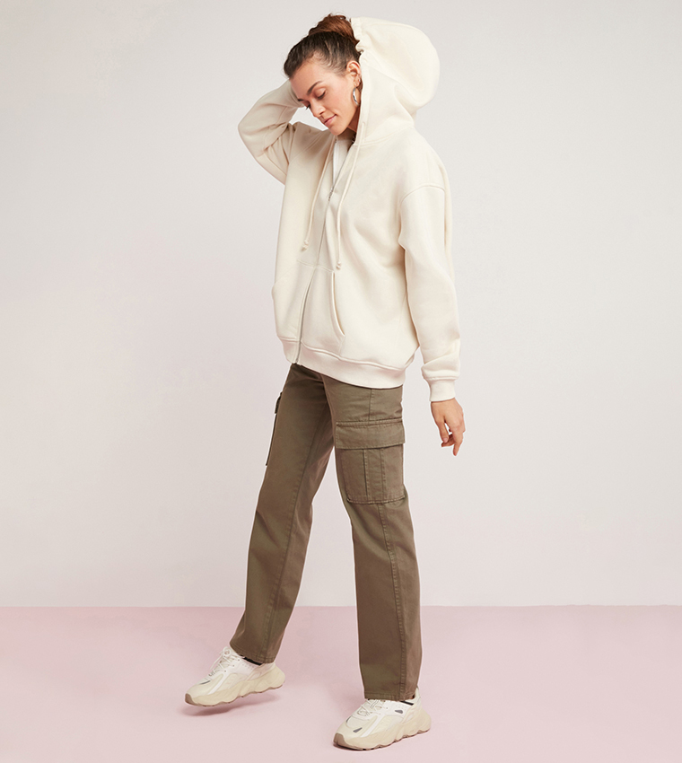 Zip Front Long Sleeves Hooded Jacket