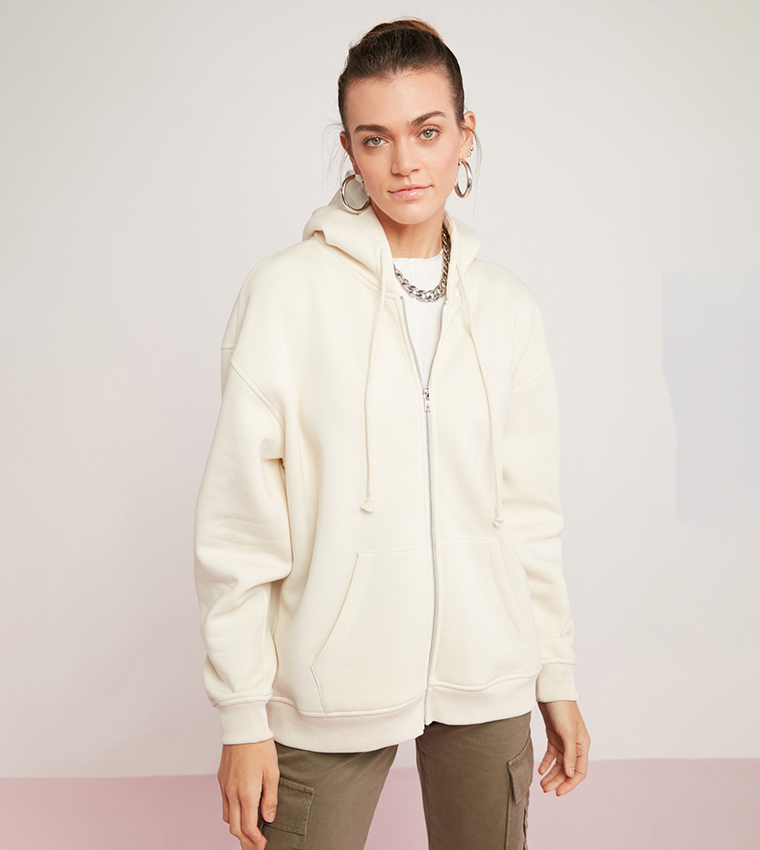 Zip Front Long Sleeves Hooded Jacket
