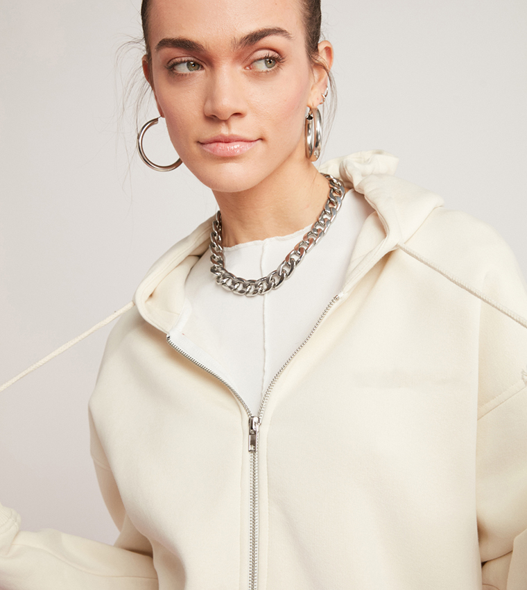 Zip Front Long Sleeves Hooded Jacket