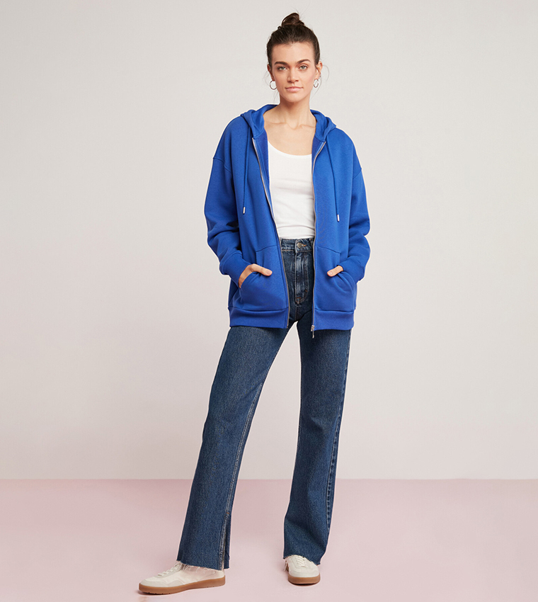 Zip Front Long Sleeves Hooded Jacket