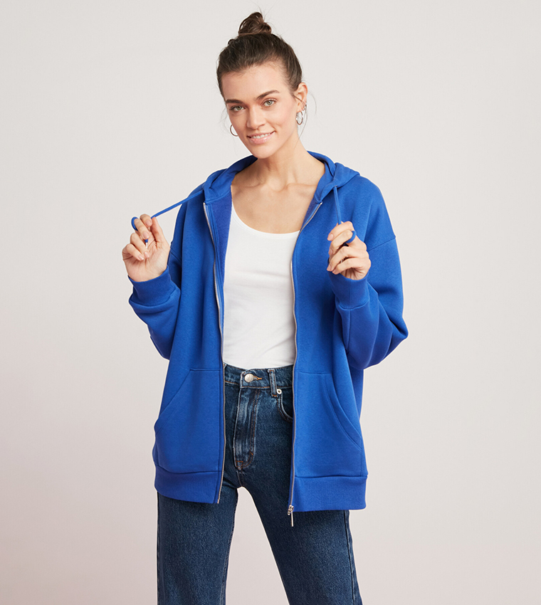Zip Front Long Sleeves Hooded Jacket