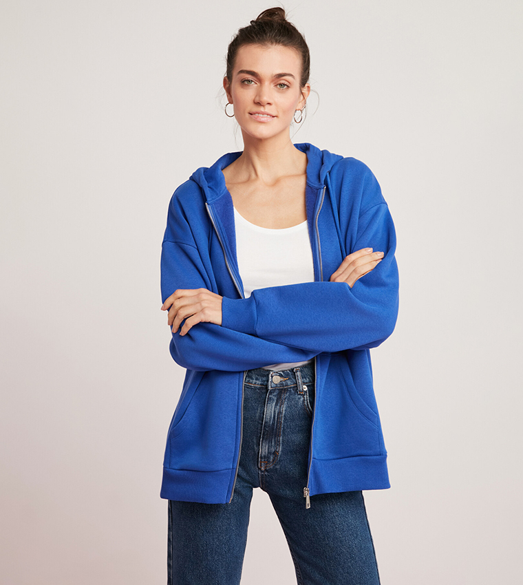 Zip Front Long Sleeves Hooded Jacket