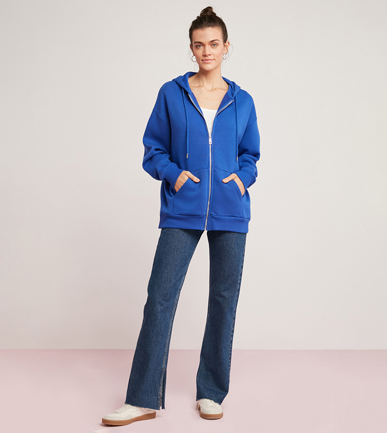Zip Front Long Sleeves Hooded Jacket