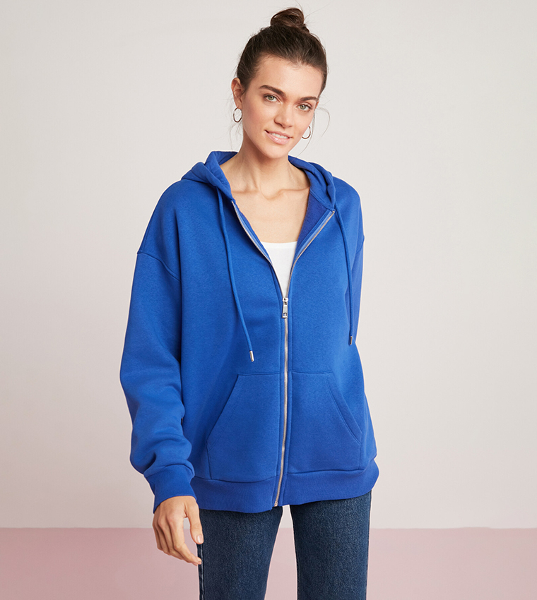 Zip Front Long Sleeves Hooded Jacket