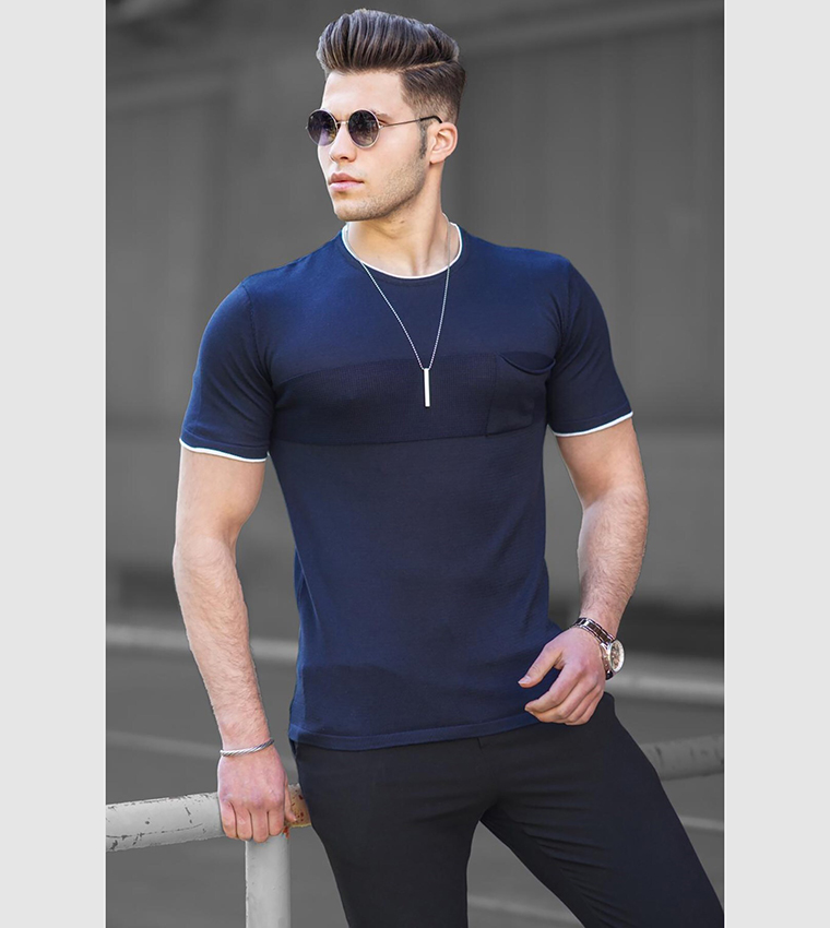 Buy Madmext Solid Short Sleeves T Shirt In Navy | 6thStreet UAE