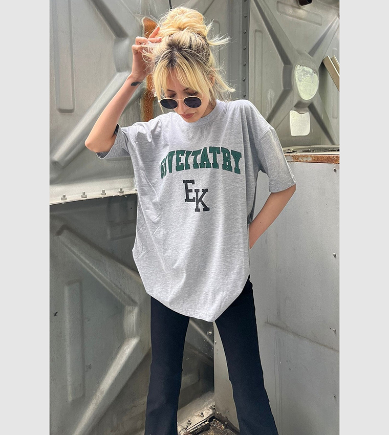 Women Printed Oversize White T-Shirt -- Madmext