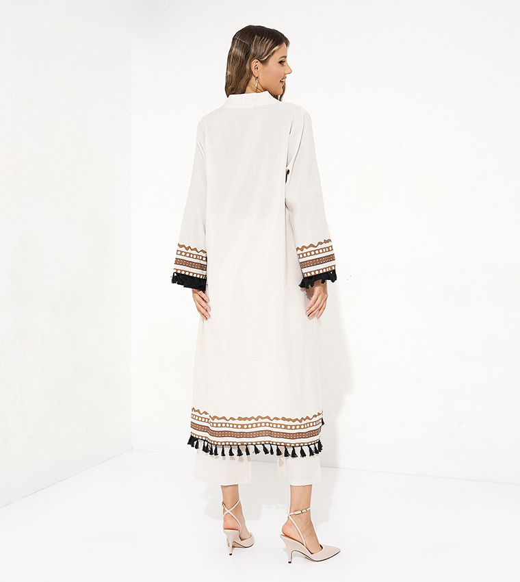 Buy Trendyol Tassel Detail Woven Overcoat And Trousers In Beige