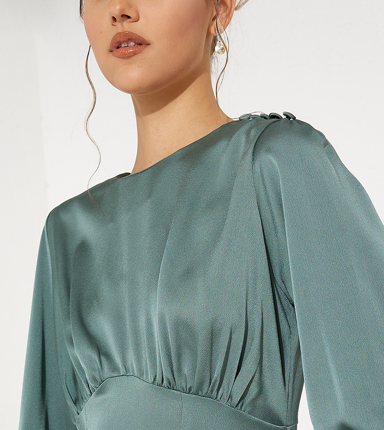 Gathered Detail Woven Maxi Dress