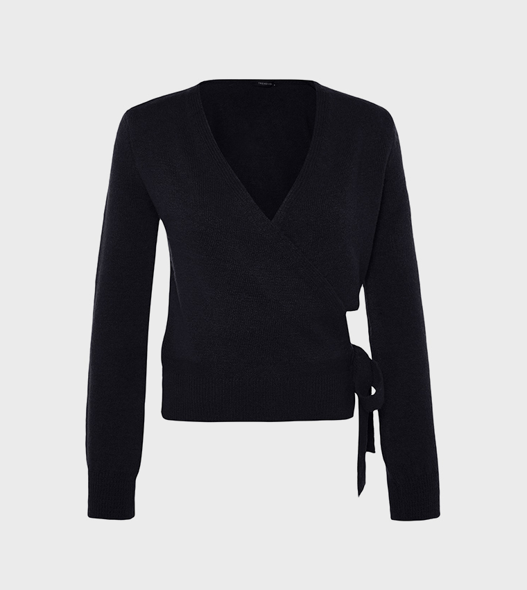 Buy Trendyol Textured V Neck Wrap Sweater In Navy 6thStreet UAE