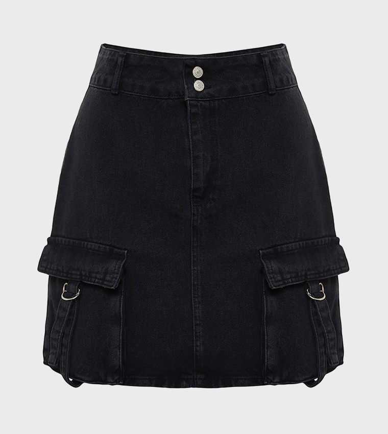 Black denim skirt with sales chain