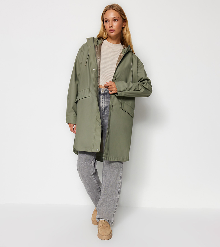 Solid Long Sleeves Oversized Raincoat
