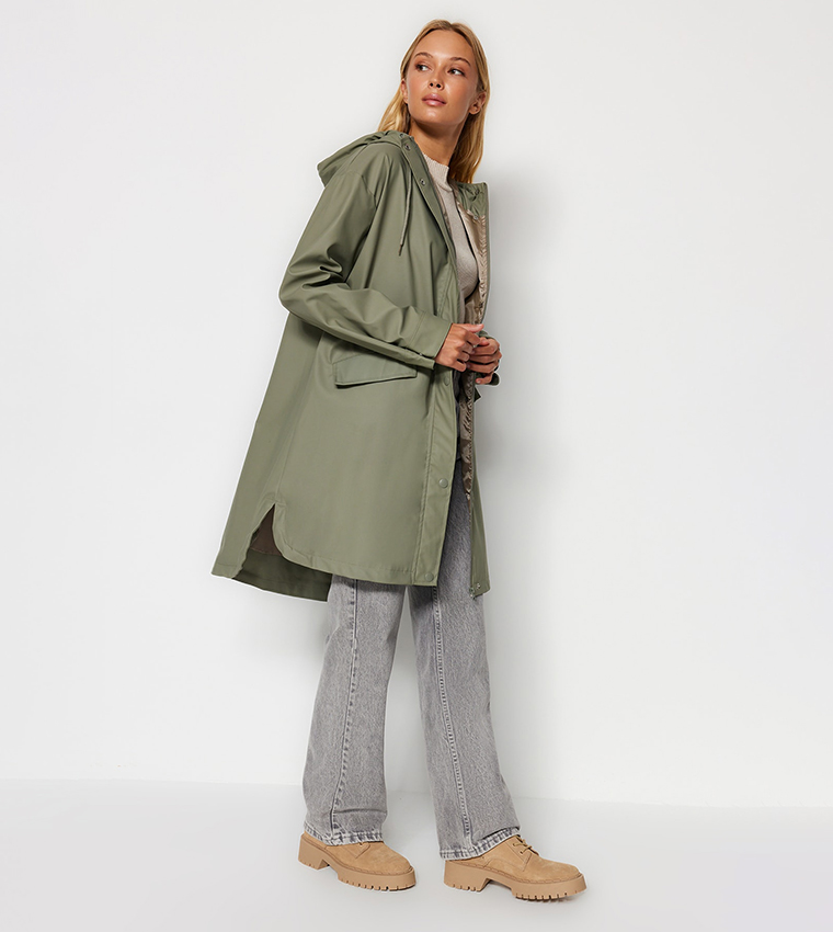 Solid Long Sleeves Oversized Raincoat