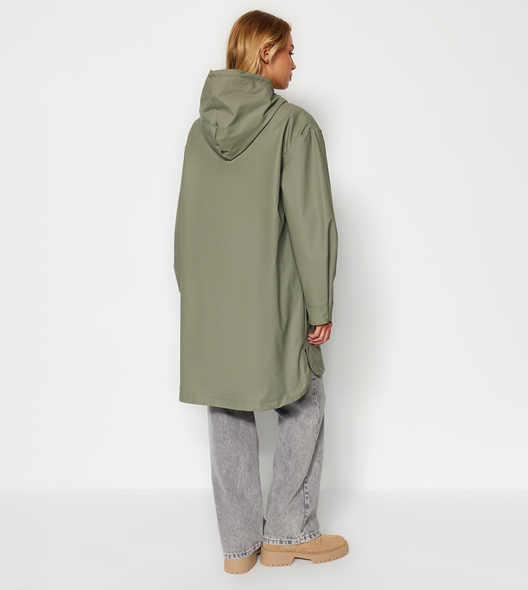 Solid Long Sleeves Oversized Raincoat