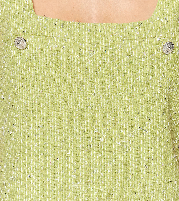 فستان قميص منسوج بياقة مربعة