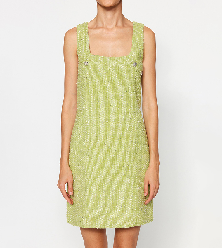 فستان قميص منسوج بياقة مربعة