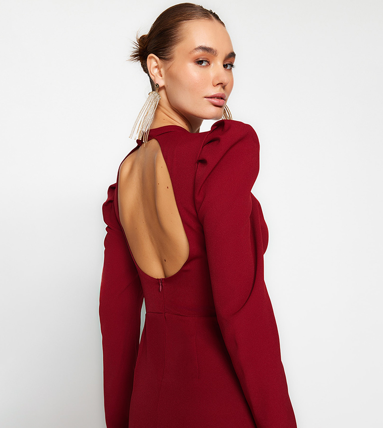 Solid Long Sleeves Midi Dress