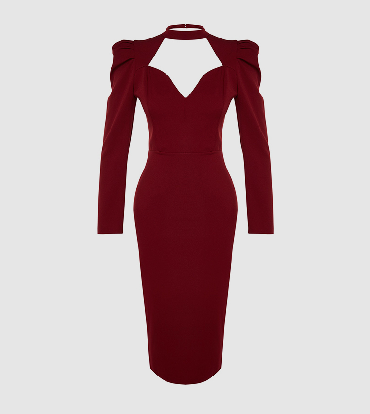 Solid Long Sleeves Midi Dress