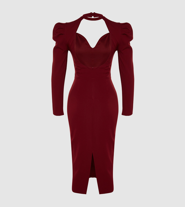 Solid Long Sleeves Midi Dress