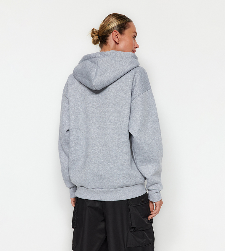 Buy Trendyol Solid Oversized Hoodie In Grey