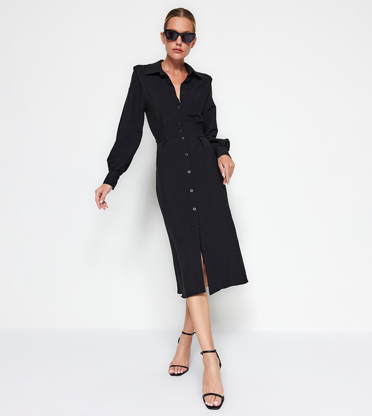 Vivo Thando 3/4 Bishop Sleeve Shirt Dress - Black