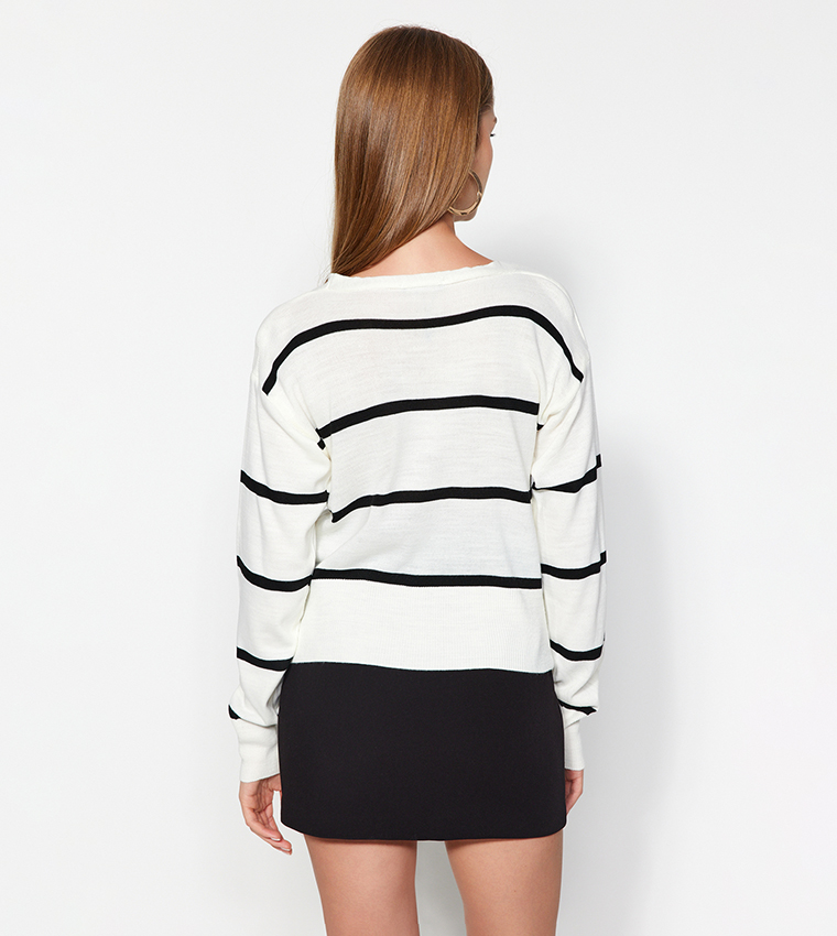 Striped V-Neck Cardigan