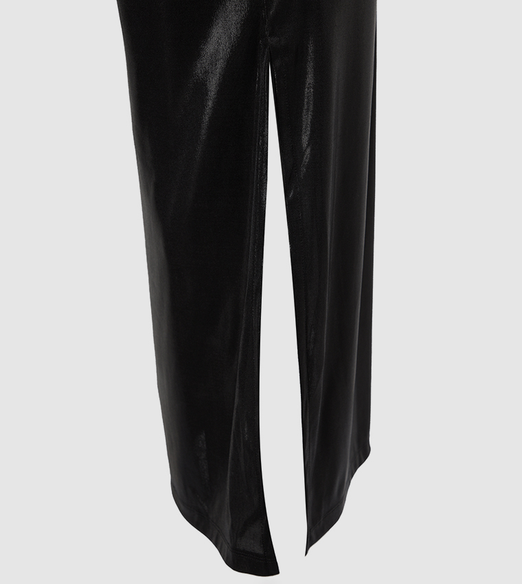Shiny Ruched Sleeveless Midi Dress