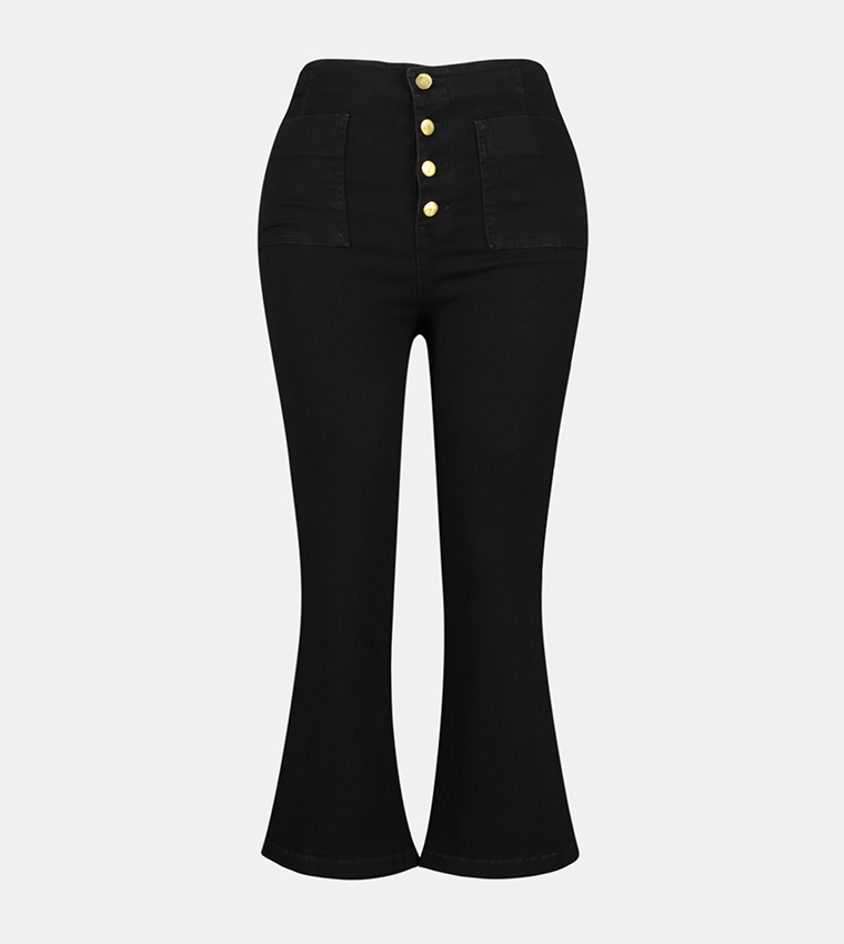 Buy Trendyol Button Detail Cropped Jeans In Black