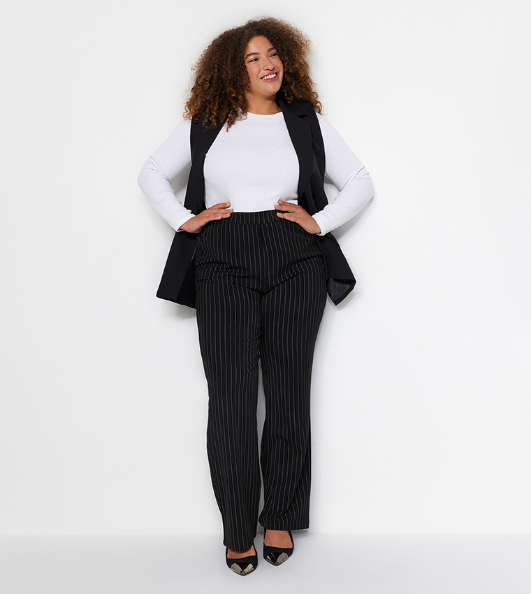 Buy Trendyol Striped Elastic Waist Pants In Black