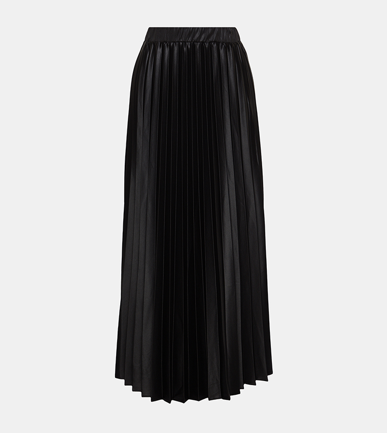 Solid Pleated Maxi Skirt