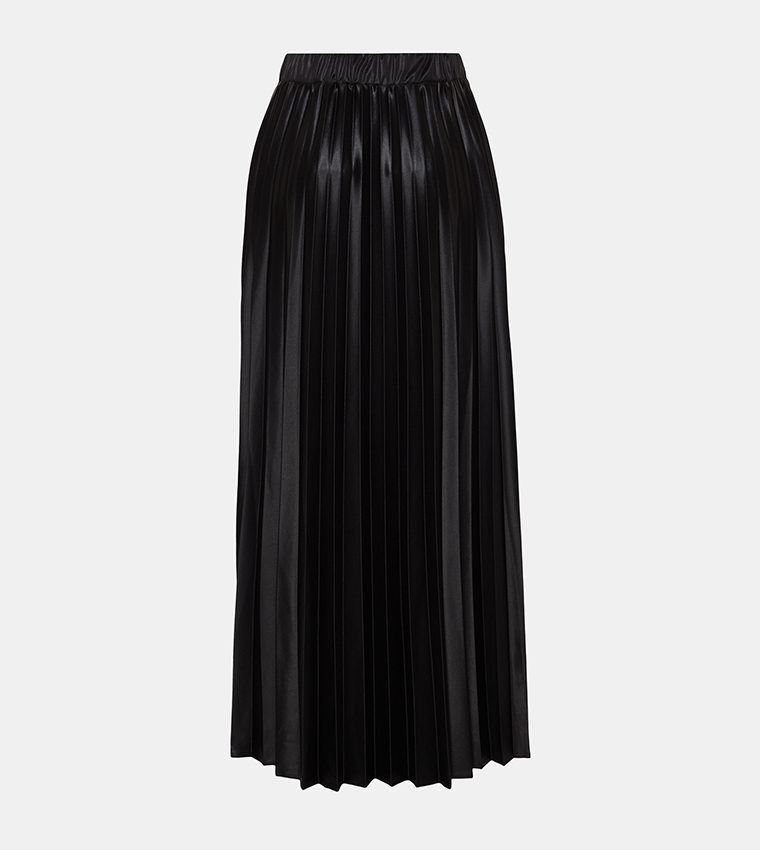 Solid Pleated Maxi Skirt