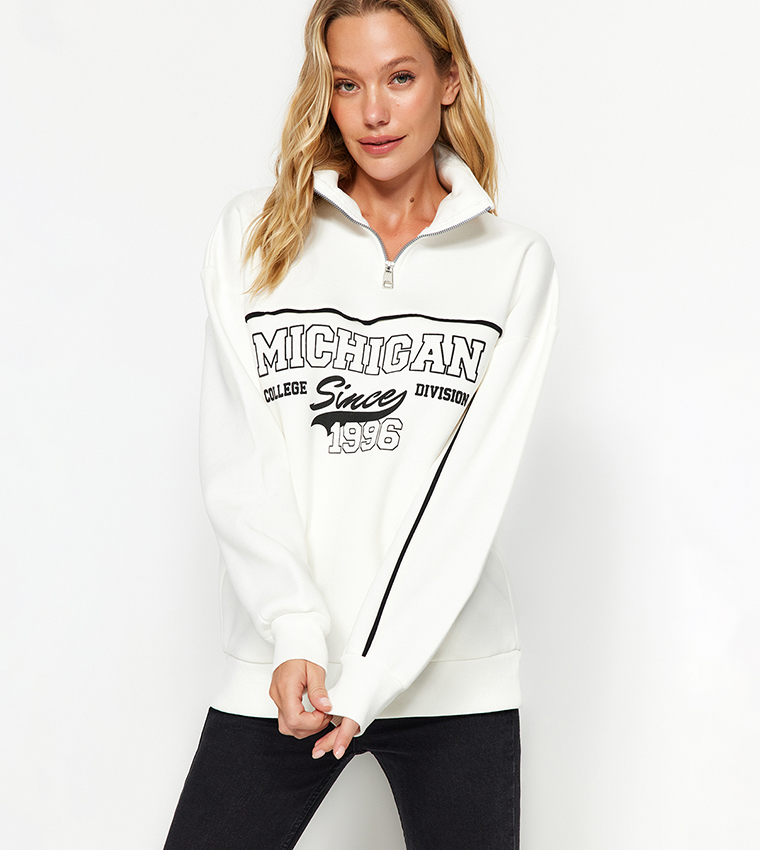 Women's White Sweatshirt And Joggers Tracksuit With Michigan Slogan –