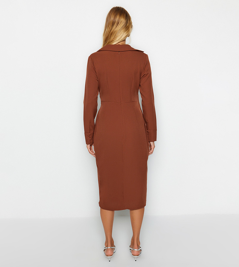 Solid Collared Neck Wrap Dress