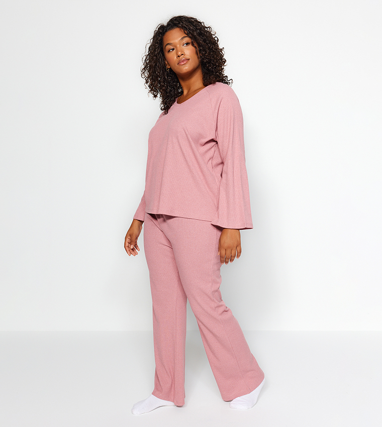 Buy Trendyol Ribbed Loungewear Set In Pink 6thStreet Qatar