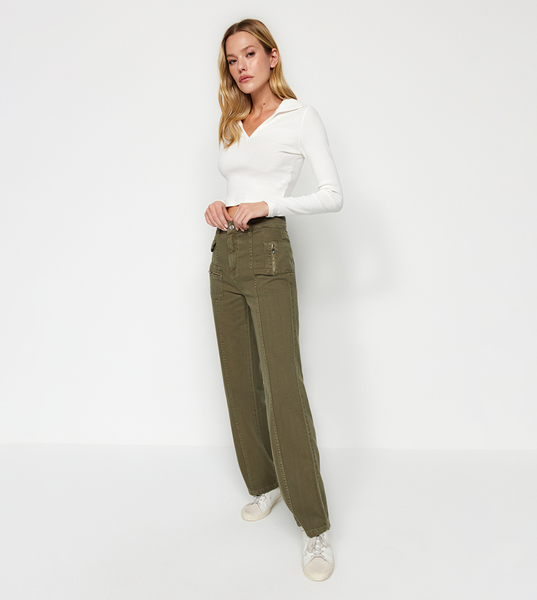 Palazzo Wide Leg Mid Rise Jeans