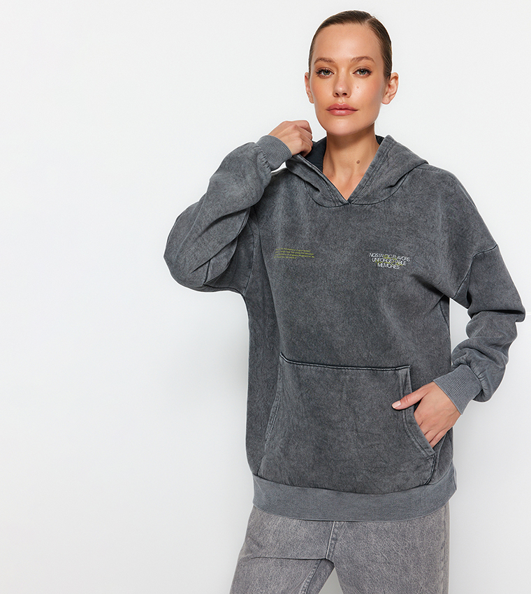 Washed Effect Oversized Hoodie