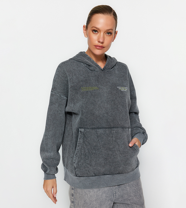 Washed Effect Oversized Hoodie