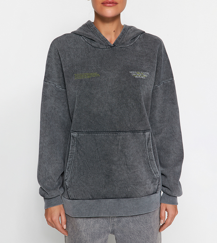 Washed Effect Oversized Hoodie