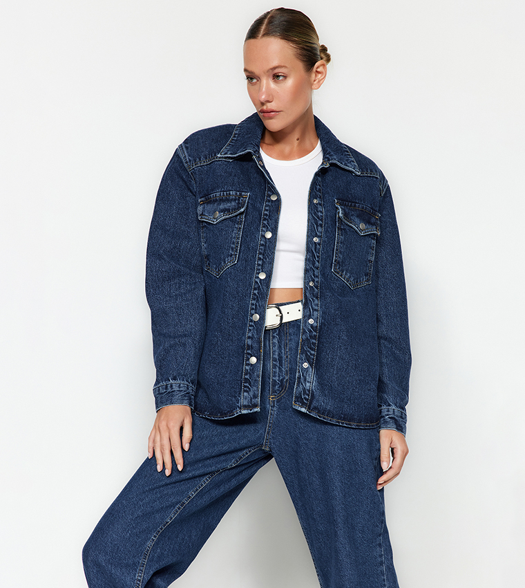 Padded shoulder denim top jacket