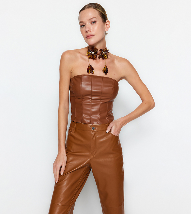 Strapless Faux Leather Bodysuit