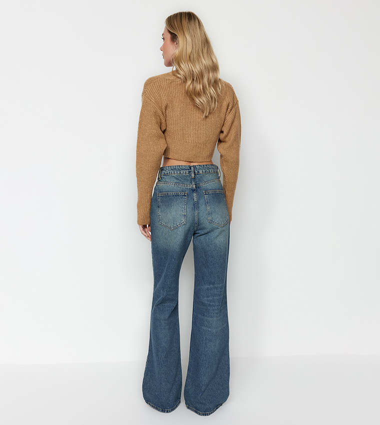 Faded Effect Vintage High-Rise Wide Leg Jeans