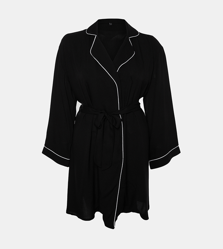 Buy Trendyol Contrast Piping Dressing Gown In Black 6thStreet Saudi